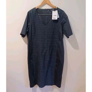 NWT Marina Rinaldi Black Dress Tweed Front Panel Size 16 Work Business Party